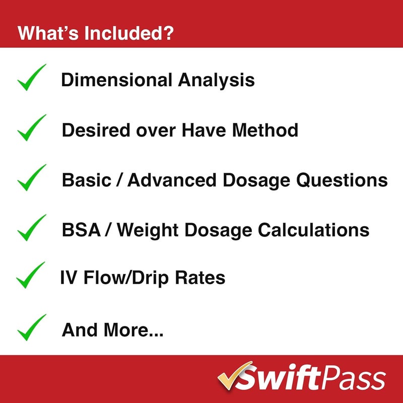 SwiftPass Dosage Calculations Quick Exam Study Sheet - Medical Math for Nursing Students, Paramedics, Registered Nurses - Image 3